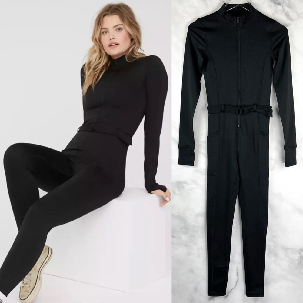 NWT Aerie OFFLINE Warmup Collection Zip Front Stretch Jumpsuit Ski Black XS